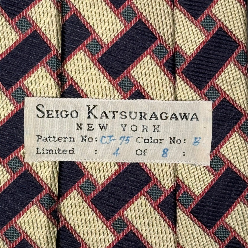 Seigo Katsuragawa | Limited 4 of 8 Geometric Navy Red Mens Tie | Pattern: CJ-75